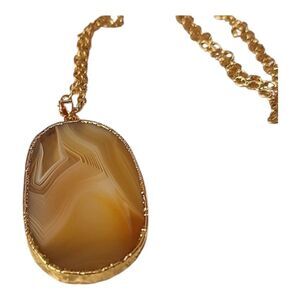 Joan Rivers Necklace Agate Pendant Gold Chain Necklace